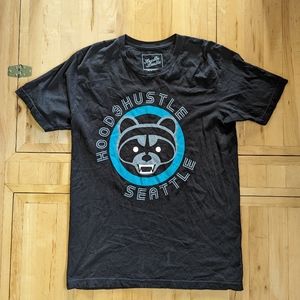 Hood & Hustle | Seattle Raccoon Tee Large Black Turquoise Skater Streetwear